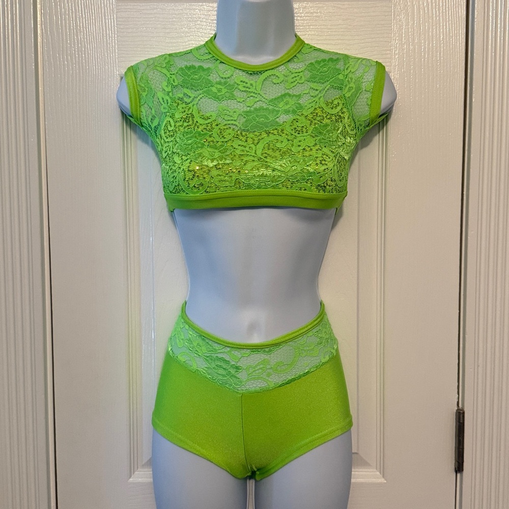 Kids Lime Green Lace Dance Outfit